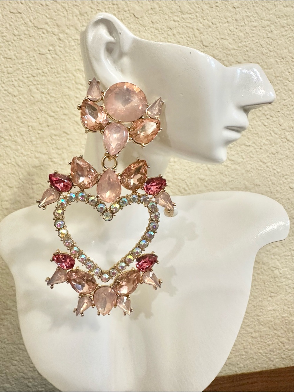 Rose Pink Acrylic Crystal Heart Drop Earrings - Elegant Women Jewelry